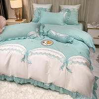 Parure de lit version mignonne rose pour femmes et filles, ensemble de literie 100% coton brodé, Style princesse, pour chambre à coucher, taille une place, Full Queen et King, 4 pièces