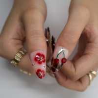 Offre Spéciale : Faux Ongles Vintage 3D Motif Cerise, Fleur et Papillon, en Forme d'Amande, à Coller, Vente en Gros, Ongles Faits Main en Relief pour Rendez-vous, Fêtes et Usage Quotidien