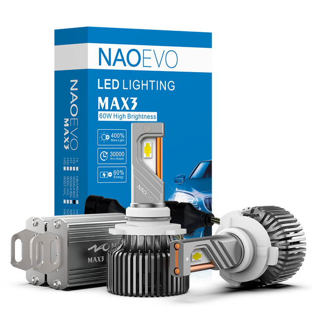 NAO MAX3 Super High Bright 120W 13000Lm H4/H11/H7/9005/9006 LED Headlight Bulbs IP68 Waterproof Universal Fit Car Lights