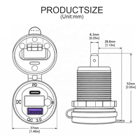 Chargeur de voiture USB-C 12-24V à charge rapide avec port AUX, étanche, PD20W QC3.0, voltmètre et interrupteur pour camions, bateaux, camping-cars/motos (1 an)