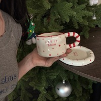 Новогодний керамический набор: кружка и блюдце с узором в горошек и декором в виде леденцов, милый дизайн в стиле Instagram, для микроволновой печи, 350 мл, праздничный