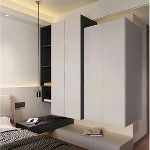 Armoires doubles minimalistes haut de gamme personnalisées, portes en bois et en verre, écologiques, meubles de chambre à coucher, dressing - Product Image 6