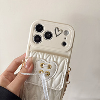 Dompet Tekstur Kulit Mewah Kawaii Girly dengan Hiasan Pita untuk iPhone 18 17 Pro Max 16 15 14 13 dengan Tali Rantai Selempang.