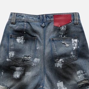 Shorts en jean gris bleu poussière No Mercy, coupe large, 100% denim, style décontracté streetwear - Product Image 6