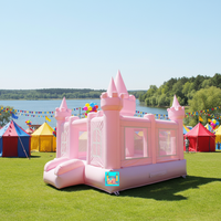 Château gonflable commercial rose en PVC avec souffleur, centre de jeux souple d'extérieur, toboggan et aire de saut certifiée CE