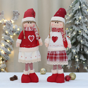 Muñecas Navideñas de Tela Tejida, Camisa Roja y Blanca, Falda a Cuadros, Decoración Navideña para Interiores - Product Image 2
