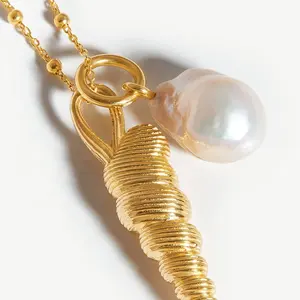 Milskye – nouveau concept de bijoux plaqué or 18 carats s925, collier avec pendentif en forme de coquille en spirale de perles baroques