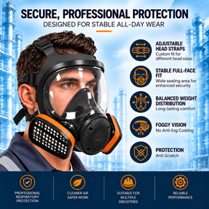 Full Face Respirator Mask Silicone Double <b>Cartridge</b> EN136 with Replaceable Canister for Oil And <b>Gas</b> Industry OEM - Product Image 3