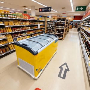 Congélateur coffre de supermarché pour la présentation d'aliments surgelés, contrôle électronique intégré, portes en verre enduites, -18°C, prise européenne - Product Image 4