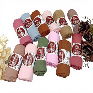 Pañuelos y Estolas Florales de Algodón Arrugado para Mujeres Musulmanas, Hijab de Chifón Tejido Transpirable, Suave y Cómodo con Colores Teñidos - Product Image 1