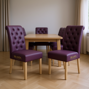 Ensemble de 2 chaises de salle à manger Db Habit Tufted Parsons en cuir violet avec pieds en bois massif pour salons et meubles de maison - Product Image 2