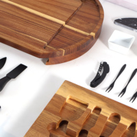 Ensemble de planches à fromage modernes et portables en bois d'acacia et marbre pour la maison et la cuisine, avec tiroirs en acier inoxydable, 5 couteaux, 3 bols, 6 fourchettes et accessoires à vin