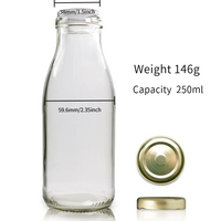 Botol Minuman Kaca Grosir dengan Tutup Logam untuk Jus Susu Jelly Gula Minyak Zaitun Penyimpanan Makanan 250ml