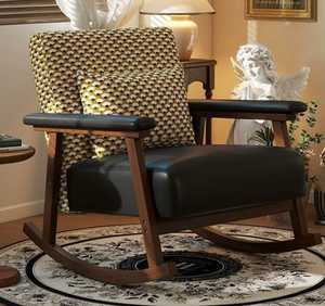 เก้าอี้โยกไม้เนื้อแข็งสไตล์วินเทจ หุ้มผ้าพิมพ์ลายดอกไม้สุดหรู เป็นมิตรกับสิ่งแวดล้อม ทนทาน เหมาะสำหรับห้องนั่งเล่น - Product Image 3