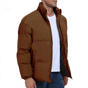 Men's Brown Puffer Jacket Casual Winter <b>Coat</b> Stand Collar Zipper Closure Polyester Wadding Thick Warm Outerwear - Product Image 2