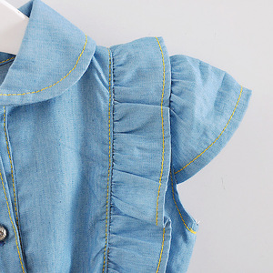 Custom Free Sample Summer Cotton Birthday Lotus Leaf Collar Denim Tutu Skirt Dresses From <b>Jeans</b> for Girl - Product Image 3