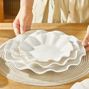 2026 Irregular Shape <strong>White</strong> Glaze Ceramic <strong>Dinner</strong> Plate <strong>Set</strong> Decorative Ruffled Ceramic Charger Plate <strong>Set</strong> for Wedding Event - Product Image 6