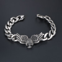 Bracelet en acier inoxydable avec croix et ailes de crâne pour homme, bijoux de mode punk, cadeau, design à maillons, motif géométrique, Chine CE455