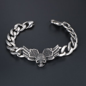 Stainless Steel Skull Wing Bracelet For <b>Men</b> Punk Fashion Jewelry Gift <b>Chain</b> Link Design Geometric Pattern CE455 - Product Image 1