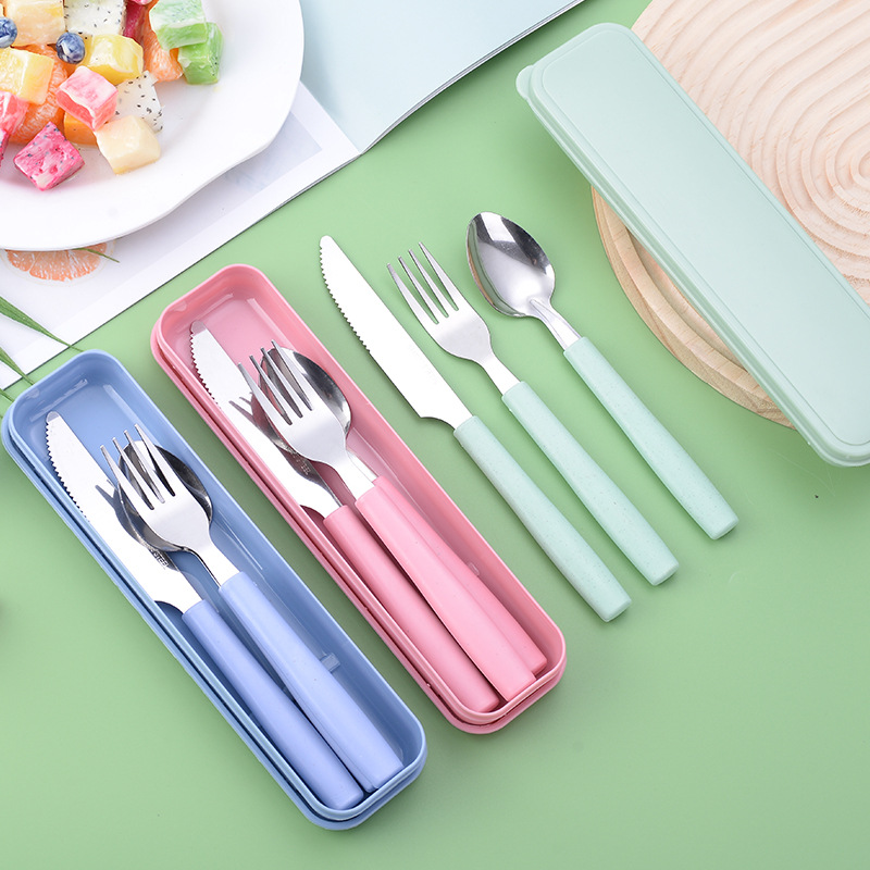 Travel Cutlery Reusable Cutlery Set with Bag Stainless Steel Cutlery Lunch Tableware Fork Spoon Knife with Coloured Handle