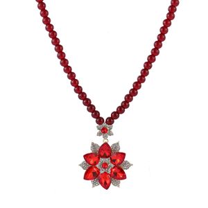 Retro Red Crystal Necklace Flower Pendant Zinc Alloy Party Jewelry Fashion Sweater Chain - Product Image 5
