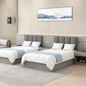 Custom Modern 3 Star Hotel Bedroom Furniture <b>Cheap</b> Price Single Twin King Queen Size Solid Wood Bed <b>Frame</b> Headboard Nightstands - Product Image 3