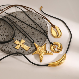 Yueli Stainless Steel Starfish Pendant Necklace Black <b>Rope</b> <b>Chain</b> Geometric Design Fashion Jewelry - Product Image 3