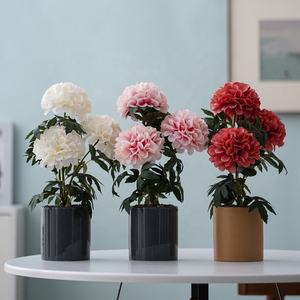 หม้อทรงกระบอกลายดอกดาเลียชุด3ดอกสำหรับตกแต่งบนโต๊ะดีไซน์สีขาว<span class=keywords><strong>สีชมพู</strong></span>แดง - Product Image 1