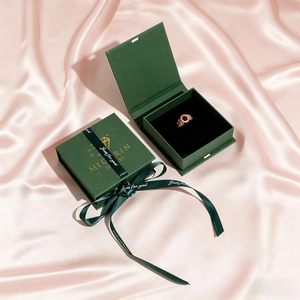 Luxury Brown <b>Black</b> Pink Jewelry <b>Box</b> with Custom Logo Ribbon Closure Flip Top Cardboard <b>Box</b> - Product Image 3
