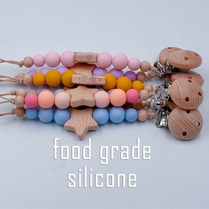 Chaîne de sucette apaisante pour nouveau-né en <span class=keywords><strong>bois</strong></span> de hêtre avec nuage et étoile, silicone de qualité alimentaire, best-seller - Product Image 5