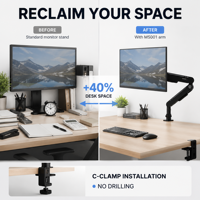 Support d'écran d'ordinateur à bras unique, fixation par pince de bureau, hauteur réglable, rotation complète à 360°, pour écrans LCD LED de 17 à 32 pouces