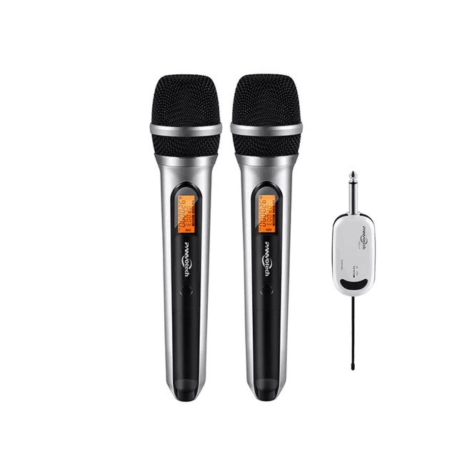 Portable Mini Professional UHF Dual Channel Wireless Dynamic Karaoke Microphone Noise Cancelling 50m Range Rechargeable 6 Hours