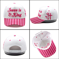Gorras de Béisbol Personalizadas Bordadas a Rayas, Dos Tonos Rosa y Blanco, Iglesia Cristiana, Jesús, Cruz, 5 Paneles