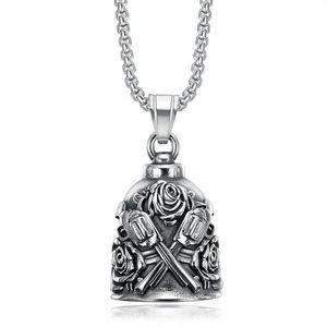 Colgante de campana de acero inoxidable con diseño de rosa y pistola para regalo de collar - Product Image 5