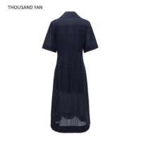 Robe chemise pour femme en coton 100% avec broderie à œillets exquise, manches courtes, col polo, robe midi vintage