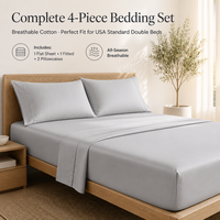 Ensemble de literie en coton 4 pièces, ensemble de draps de lit d'hôtel avec drap plat, drap-housse, 2 taies d'oreiller, tissage satiné pour lit double
