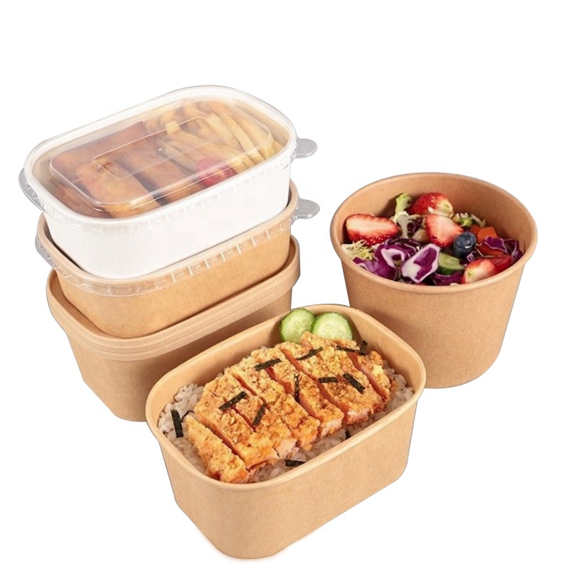 Лучшее качество 500 мл 650 мл 750 мл 1000 мл бумажная коробка биоразлагаемая одноразовая бумажная коробка Ресторан бенто ланч бокс с двойным полиэтиленовым покрытием
