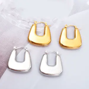 Ouj Fashion Quality U Shaped Simple Metal Gold Plated Dainty Huggie 316L Stainless Steel Geometric Earrings Jewelry Women