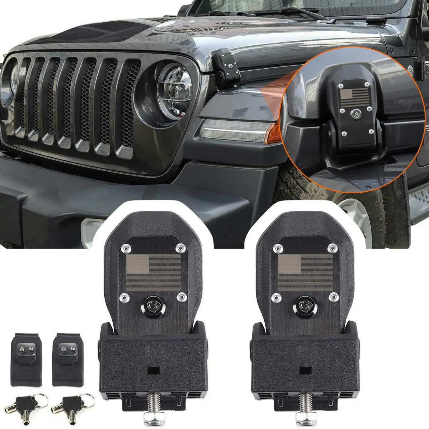Per Jeep JT Kit di chiusura del cofano con chiave antifurto per Jeep Wrangler JL JLU 4XE Rubicon Sahara Sport Gladiator dal 2018 al 2023