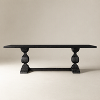 Table à manger de luxe en bois massif, table rectangulaire moderne en chêne noir avec pieds tournés sculptés pour ensemble de mobilier d'hôtel ou de villa
