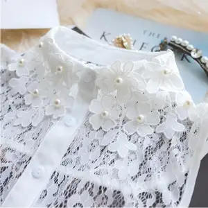 Hot sell delicate women 3d flower embroidery detachable lace collar with pearls