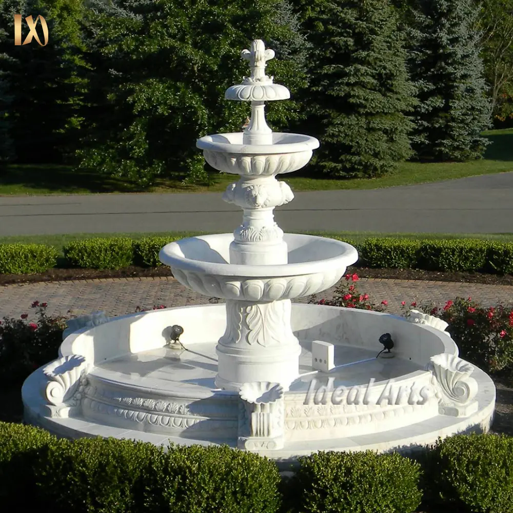 Fontes de água para decoração de jardim, fontes para decoração de jardim europeu, 3 tamanhos, grande, de pedra mármore natural, branco