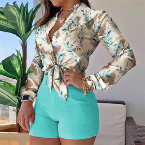 Ventes en gros de costumes pour femmes, chemises à manches longues décontractées et shorts, ensemble deux pièces - Product Image 1