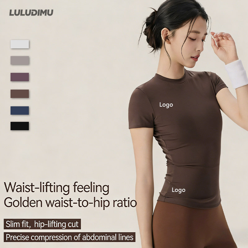2026 New Women's Solid Yoga Activewear Short Sleeve Buttery Soft Breathable Lightweight Four-Way Stretch High Elastic Waist