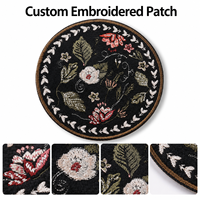 Patch brodé floral personnalisé en gros, motif rond vintage de fleurs et feuilles botaniques pour vêtements, vestes et sacs