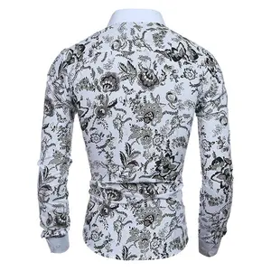 Stampa Casuale Slim Fit Camicie Hawaiane Uomini Fiore Manica Lunga Piena Estate Servizio DELL'OEM Adulti Floreale Alla Moda Camicia di Cotone