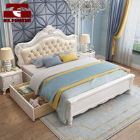 Lit double style européen moderne et simple, sac en bois massif souple, de princesse, chambre principale, lit de rangement haute boîte