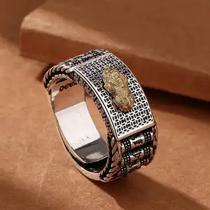 Hombres Feng Shui amuleto riqueza suerte abierto Ajustable Pixiu anillo China Cultura Tradicional Unisex Pixiu anillo