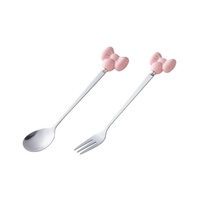 Cuillère et fourchette en acier inoxydable avec nœud créatif, finition miroir, manche en céramique, style moderne et minimaliste, pour la maison et les étudiants, idéales pour les desserts