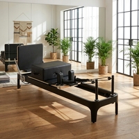 Mesin Pilates Reformer Aluminium Lima Bagian dengan Tempat Tidur Geser, Portabel, Dapat Disesuaikan, Kotak Kayu, untuk Studio Pilates, Gym Rumah, dan Kebugaran